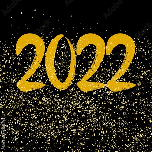 2022 sign with golden vector dust on black background