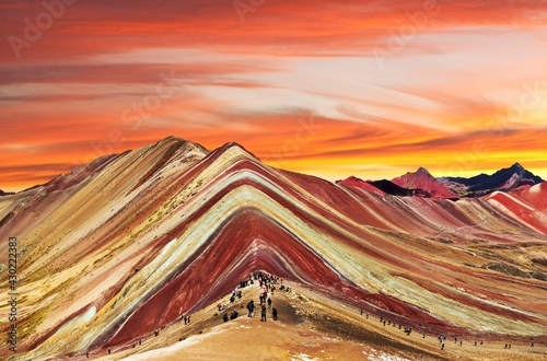 Rainbow mountain Peruvian Andes mountains Peru sunset photo