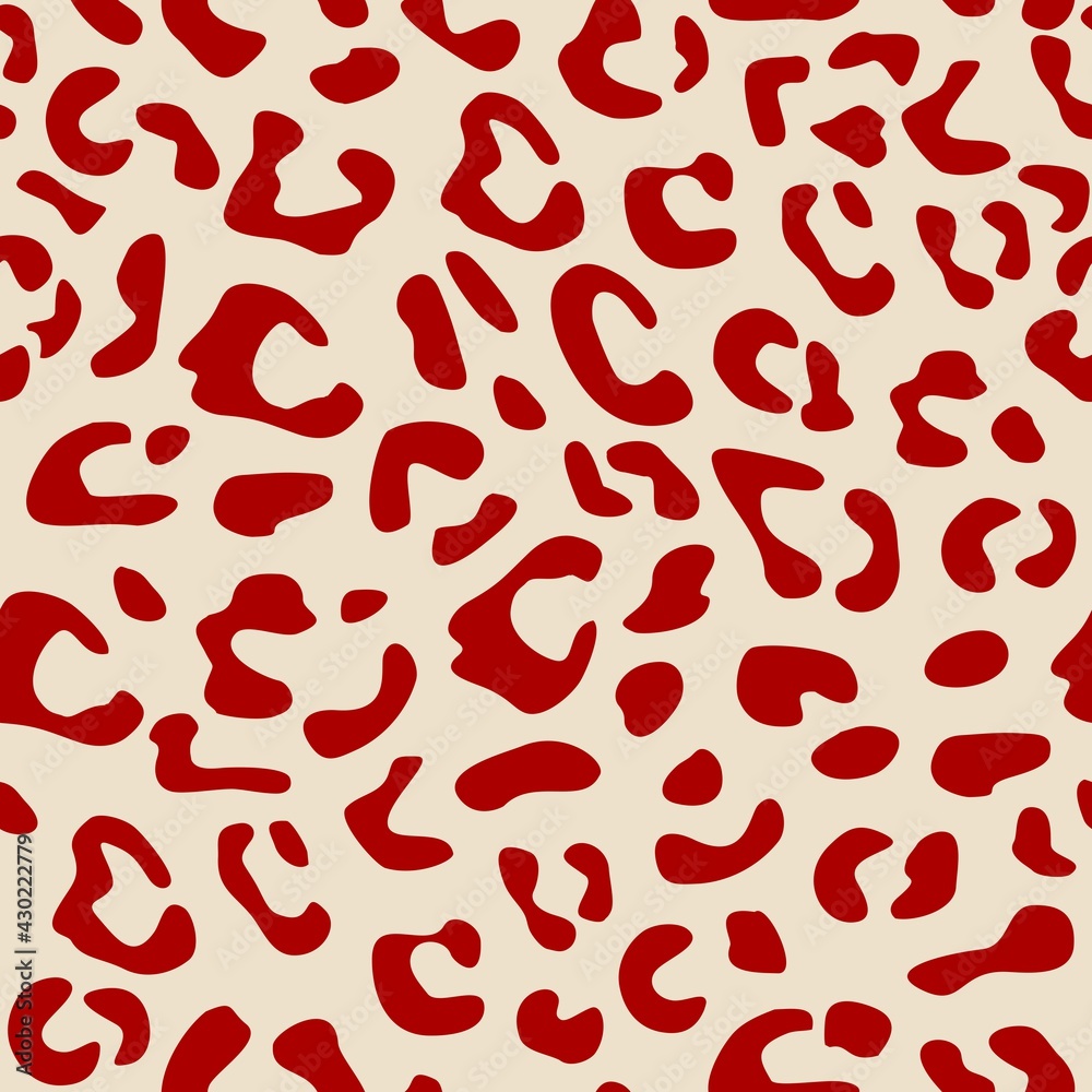 Seamless vector leopard pattern design, animal red and brown tile print background