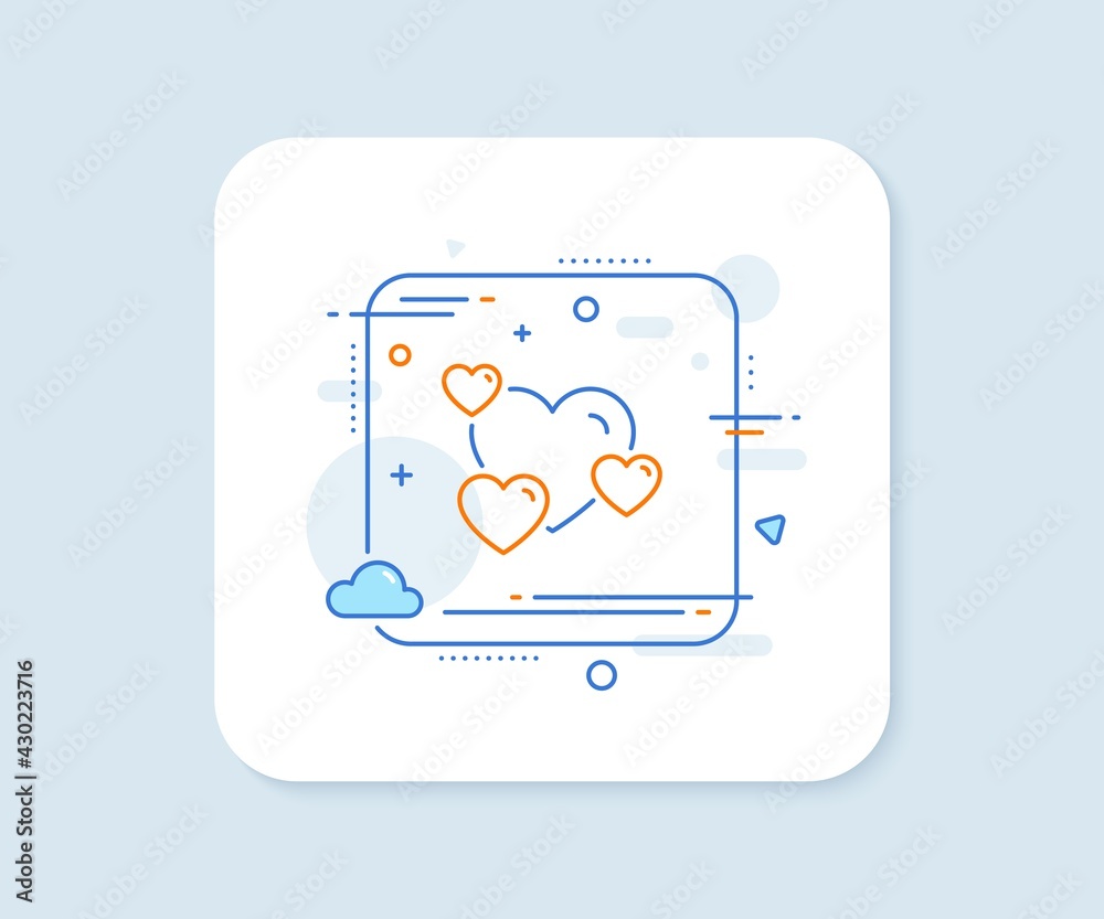 Hearts line icon. Abstract square vector button. Favorite like sign. Positive feedback symbol. Heart line icon. Quality concept badge. Vector