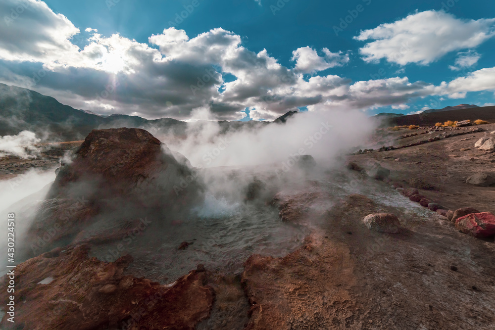 El Tatio geysers at sunrise, Atacama desert, Chile. El Tatio geysers at sunrise, Atacama desert, Chile.