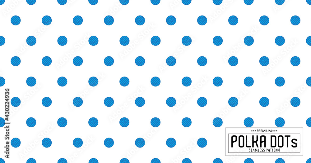 Dots pattern vector. Polka dot background. Blue and white polka dots abstract background. Dot pattern print. Panorama view. Vector illustration