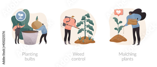 Garden seasonal works abstract concept vector illustrations.