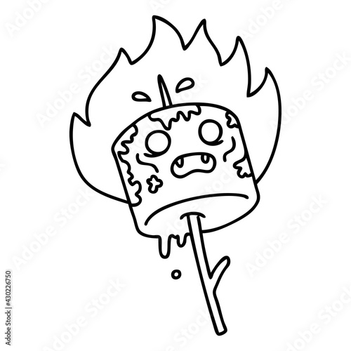 burning marshmallow on stick