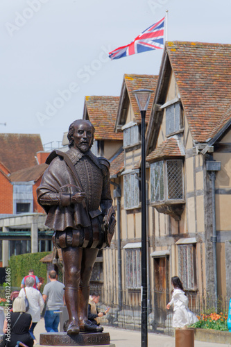 William Shakespeare's Statue in Stratford-upon-Avon, April 24, UK 2021