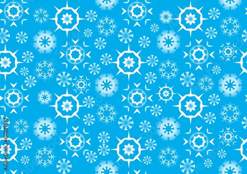 bright blue background with snowflakes. seamless pattern. colorful greeting card, poster. Merry Christmas. greeting card design. horizontal cover. a4.
