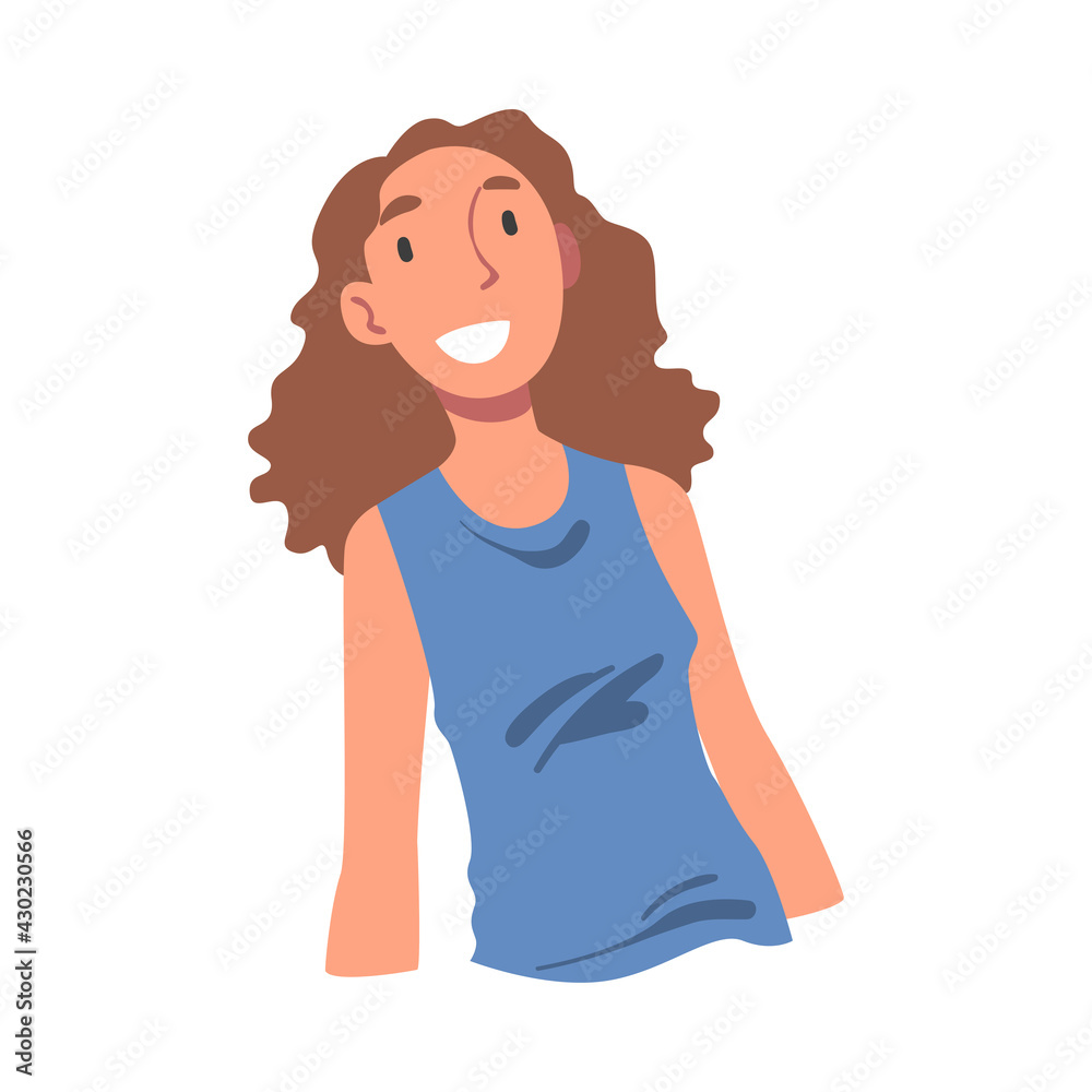 Top View of Lying Young Woman, Cheerful Female Person Lying on Isolated White Background and Looking Up Vector Illustration Top View of Lying Young Woman, Cheerful Female Person Lying on Isolated White Background and Looking Up Vector Illustration