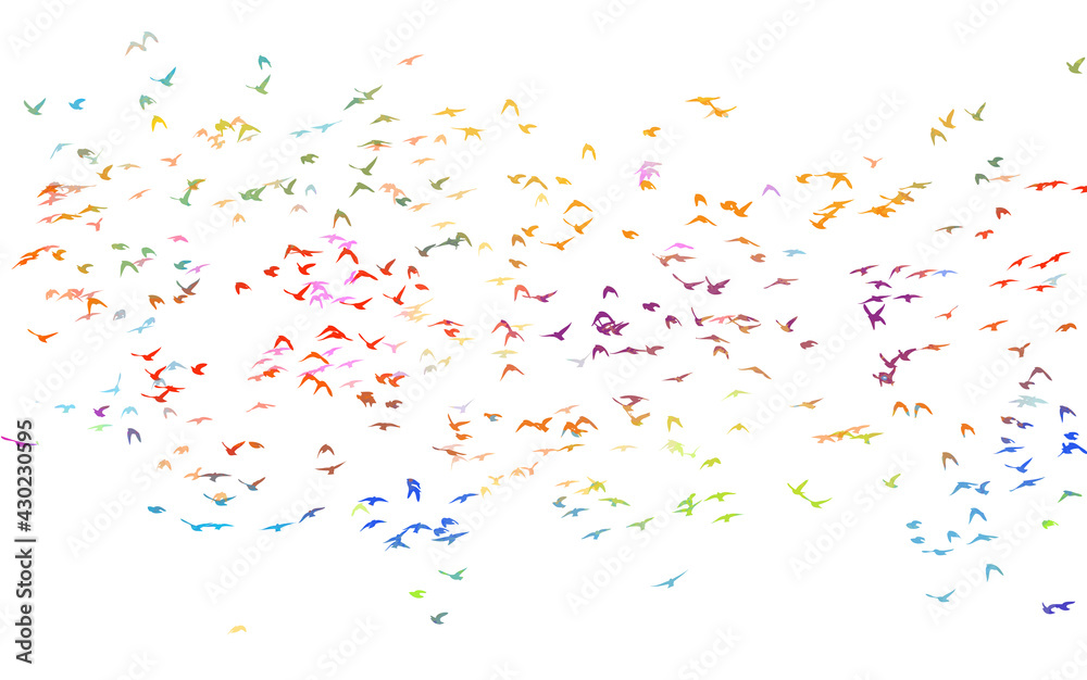 Fototapeta premium Bird watercolor. A flock of colorful birds. Mixed media. Vector illustration