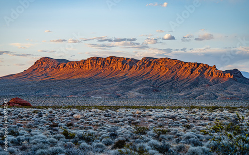 Photography Beautiful sunset color sunlight on a mountain ridge top in the southern Nevada desert near Las Vegas