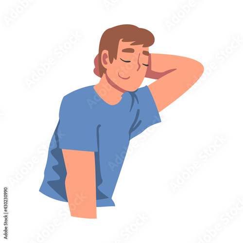 Top View of Young Man Lying with Hand under his Head, Man Lying on Isolated White Background Vector Illustration