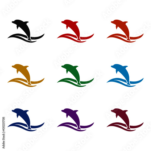 Dolphin icon isolated on white background color set