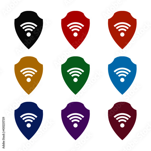 Simple shield with wi-fi symbol isolated on white background color set