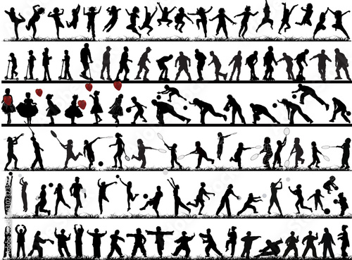 people in motion silhouettes isolated on white background
