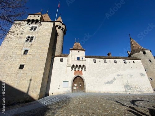 Aigle Castle (Château d’Aigle or Adlerburg) in the valley of the river Rhone or Rhône river and in the settlement of Aigle - Canton of Vaud, Switzerland / Suisse photo