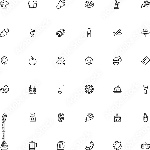 icon vector icon set such as: hand drawn, caffeine, button, waffle, cavatappi, candle, whole, cocktail, cappuccino, baker, italian cuisine, french press, pipe, instant coffee, hop, image, decorative