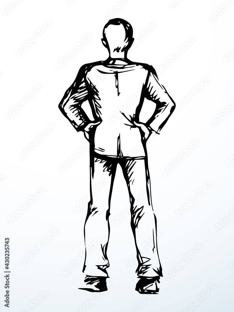 Standing man. Back view. Vector drawing