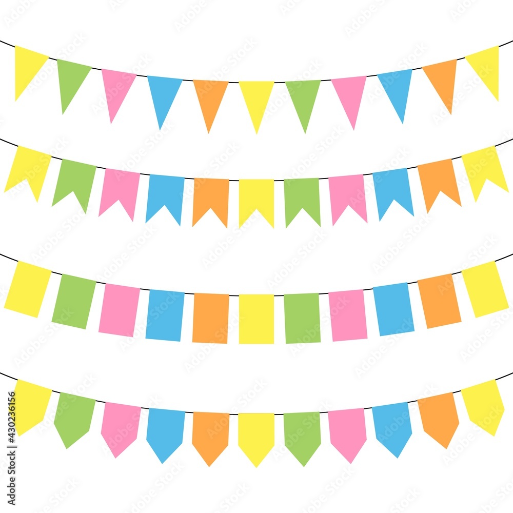 Obraz premium set of colorful flags, garland in pastel colors, vector isolated on white background
