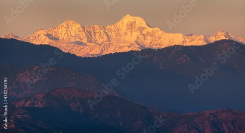 Evening panoramic view of Indian Himalaya mountain