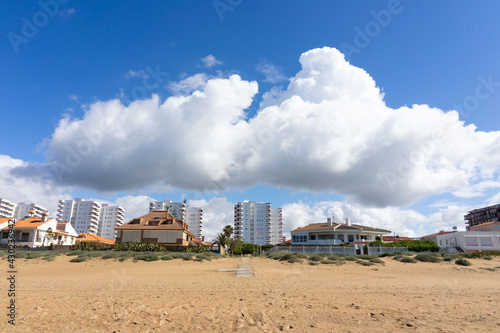 panoramic view of the Punta umbria beaach, Huelva on a sunny day with clouds