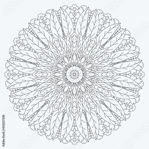 Complex mandala coloring book design for teens