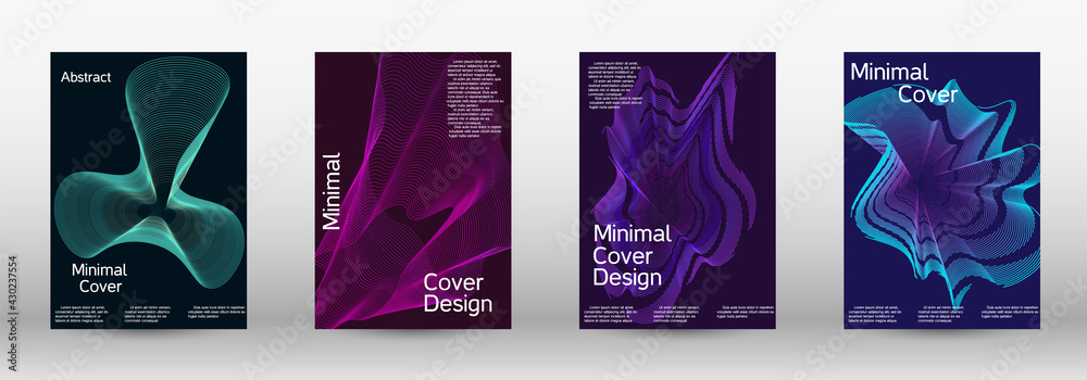 Minimum vector coverage. A set of modern abstract covers. Future futuristic template with abstract current forms for banner design, poster, booklet, report, journal.