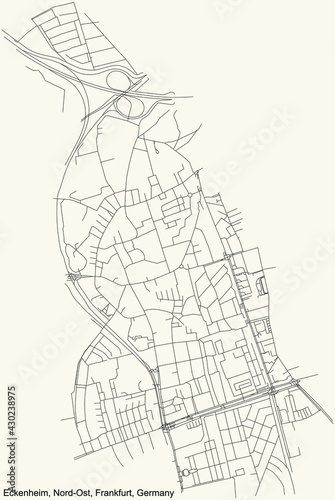 Black simple detailed street roads map on vintage beige background of the neighbourhood Eckenheim city district of the Nord-Ost urban district  ortsbezirk  of Frankfurt am Main  Germany