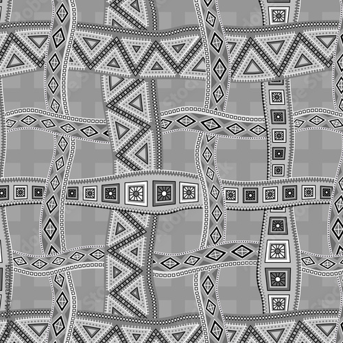 Interlacing of ornamental ribbons. Seamless pattern in black and white.
