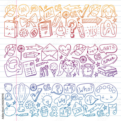 Vector pattern with little children. Kindergarten. Imagination. Creativity. Play.