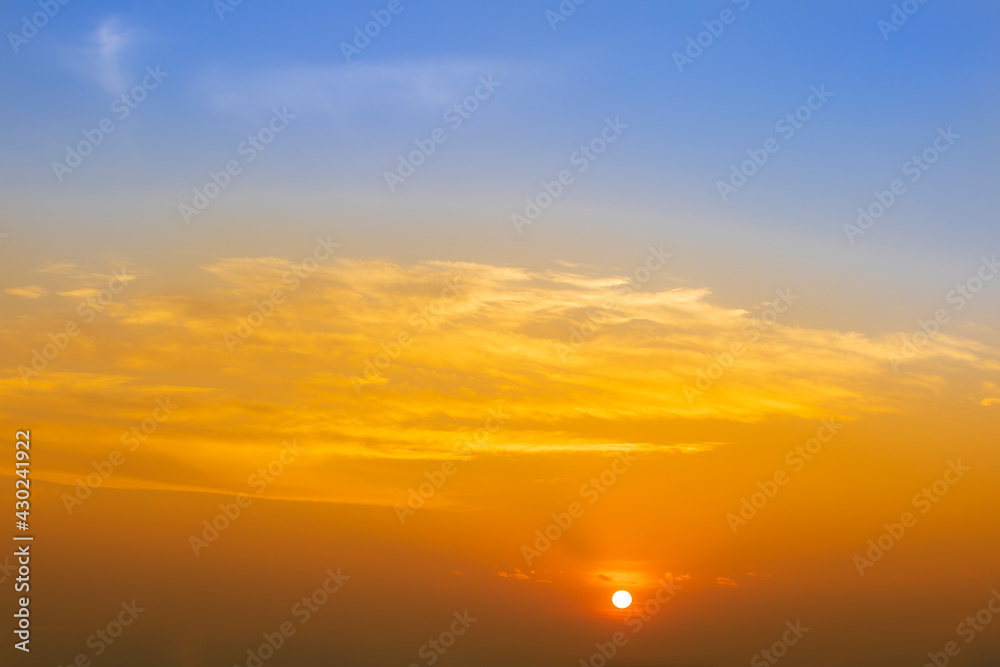 Sunrise in Morning with Orange,Yellow and Pink sky, Dramatic twilight landscape