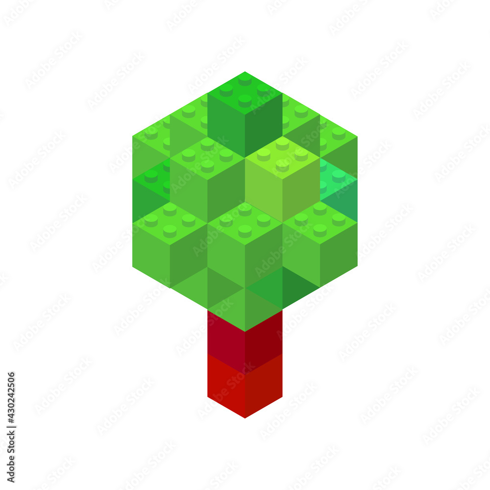 Isometric tree on a white background made of colored plastic blocks. The children s designer. Vector illustration. Isometric tree on a white background made of colored plastic blocks. The children s designer. Vector illustration.
