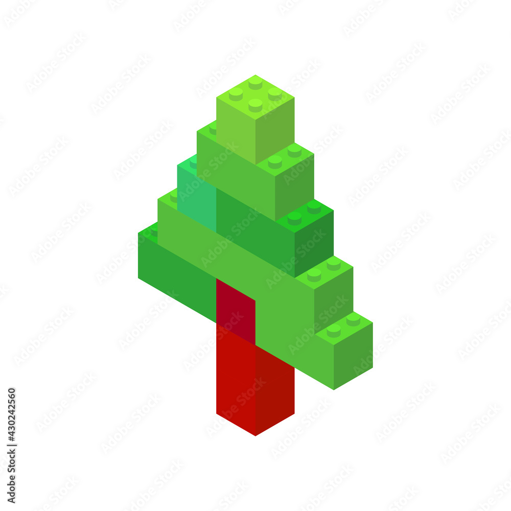 Isometric tree on a white background made of colored plastic blocks. The children s designer. Vector illustration. Isometric tree on a white background made of colored plastic blocks. The children s designer. Vector illustration.