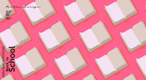 School backgrounds. Open book. Pattern of a book. Vector flat illustration. Back to School. Simple background for poster, cover, flyer.