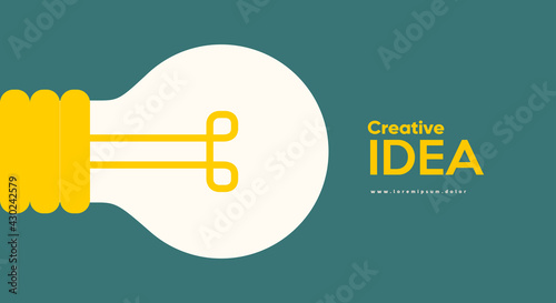 Creative idea, light bulb. Vector flat illustration. Simple background for poster, cover, flyer.