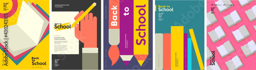 School backgrounds. Book, stationery, books, hand and pencil.