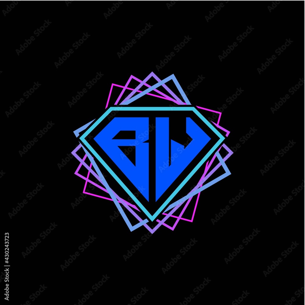 initial letter B W with diamond design and square ornament as decoration initial letter B W with diamond design and square ornament as decoration