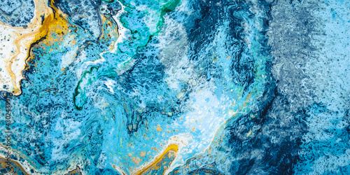 Blue alcohol ink, swirl pattern, turquoise paint, fluid art, kintsugi style. Liquid marble, stained background, aqua texture. Sea waves effect, modern drawing. Summer creative wallpaper, water flow.