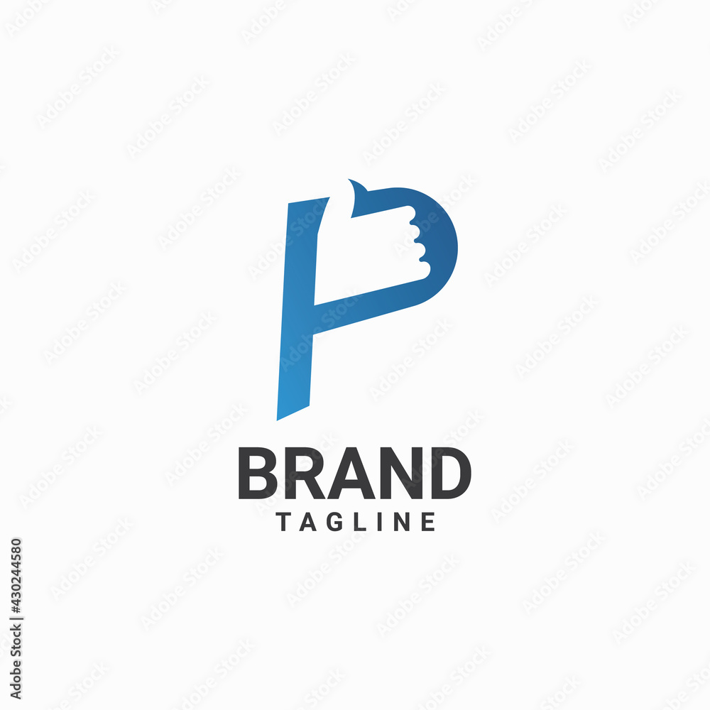 letter p and thumbs up business logo icon design template
