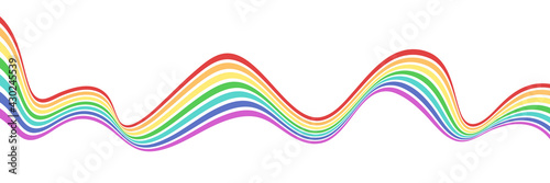 Abstract element with wavy, curved rainbow lines. Vector illustration of stripes with optical illusion.