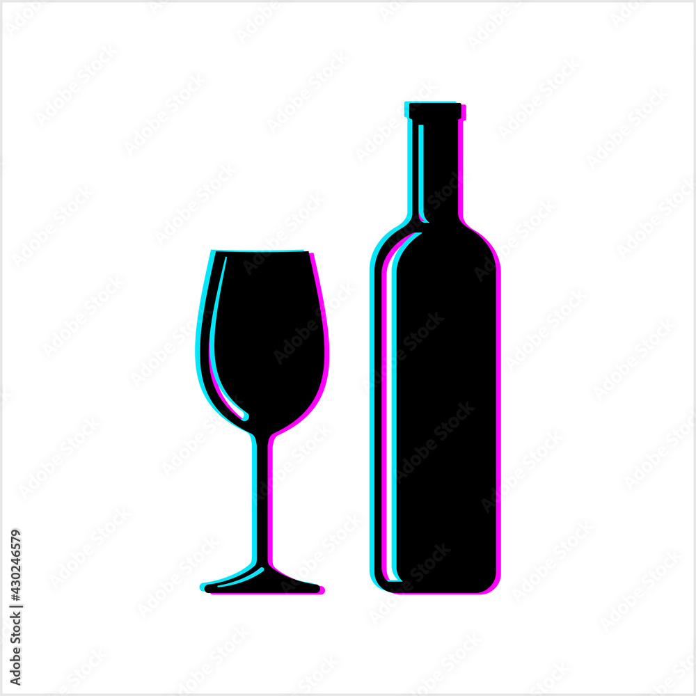 Bottle Of Wine And Glass Glitch Icon, Wineglass Glassware Icon Bottle Of Wine And Glass Glitch Icon, Wineglass Glassware Icon