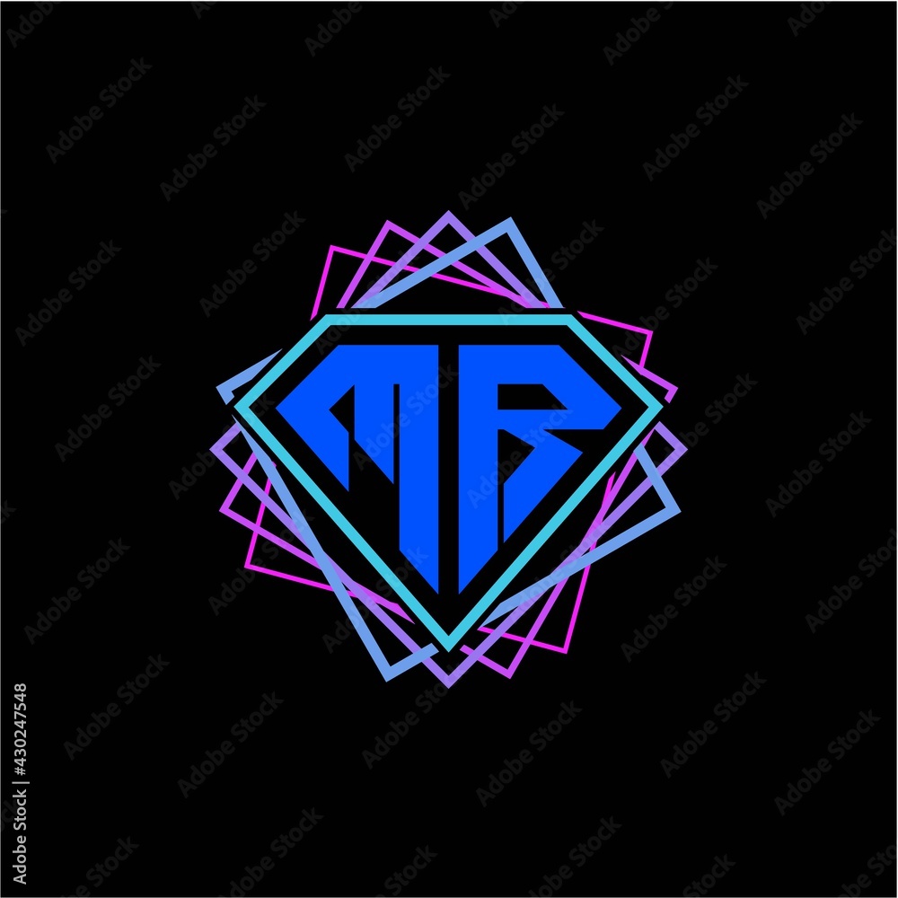 initial letter M R with diamond design and square ornament as decoration