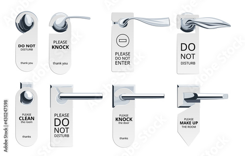 Door hanger tags set in flat style