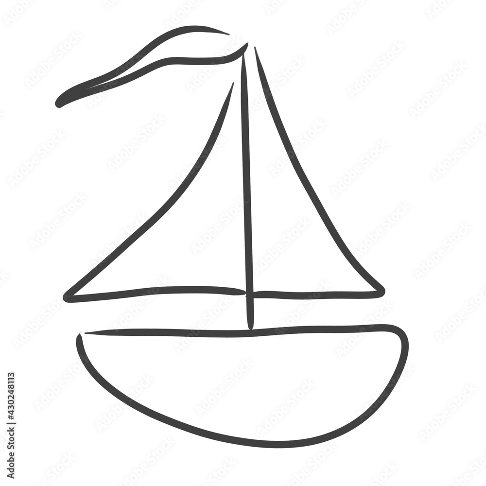 Linear drawing of a sailboat in the waves. Hand drawing illustration, isolated. Linear drawing of a sailboat in the waves. Hand drawing illustration, isolated.