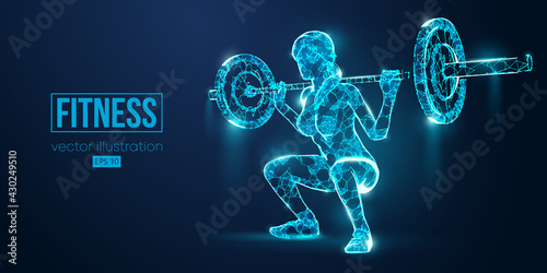 Abstract silhouette of a wireframe bodybuilder. Woman on the blue background. Gym. Convenient organization of eps file. Vector illustration. Thanks for watching