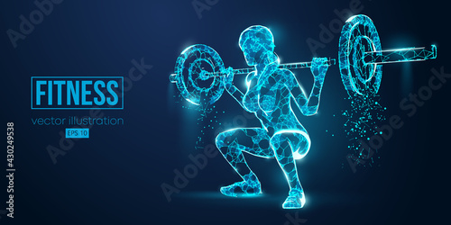 Abstract silhouette of a wireframe bodybuilder. Woman on the blue background. Gym. Convenient organization of eps file. Vector illustration. Thanks for watching