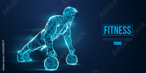 Abstract silhouette of a wireframe bodybuilder. Man on the blue background. Gym. Convenient organization of eps file. Vector illustration. Thanks for watching