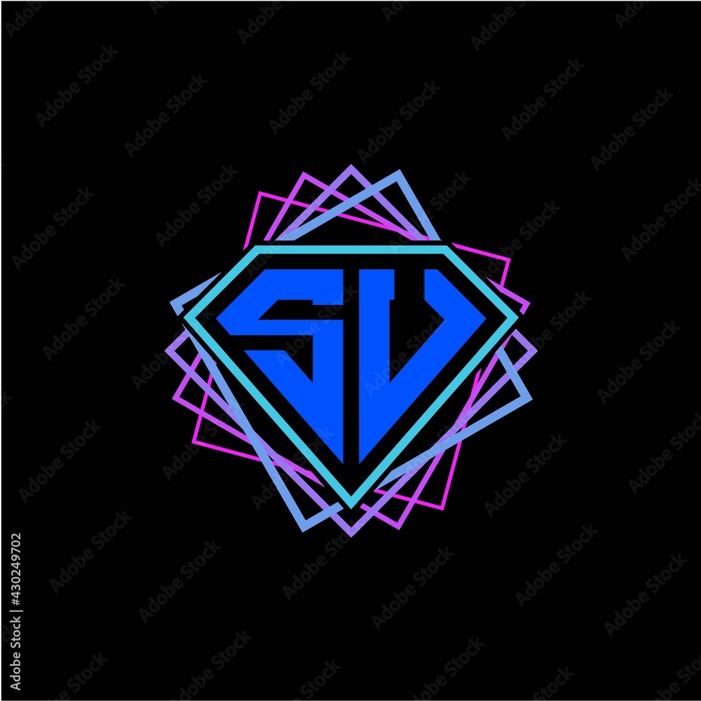 initial letter S U with diamond design and square ornament as decoration initial letter S U with diamond design and square ornament as decoration