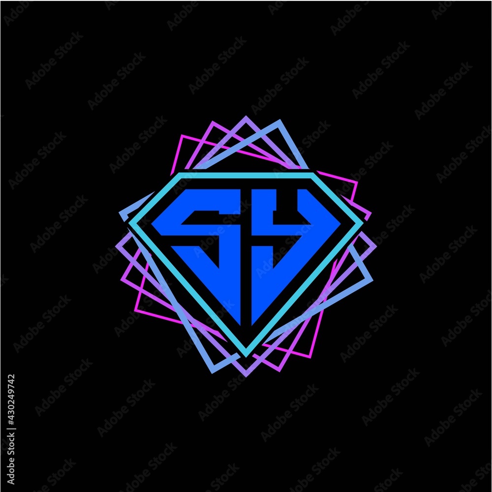 initial letter S Y with diamond design and square ornament as decoration initial letter S Y with diamond design and square ornament as decoration