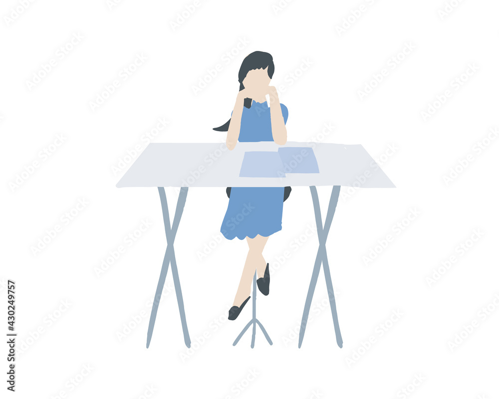 Fototapeta premium 机の上でアイデアを考えている仕事中の女性 A working woman thinking of ideas on the desk