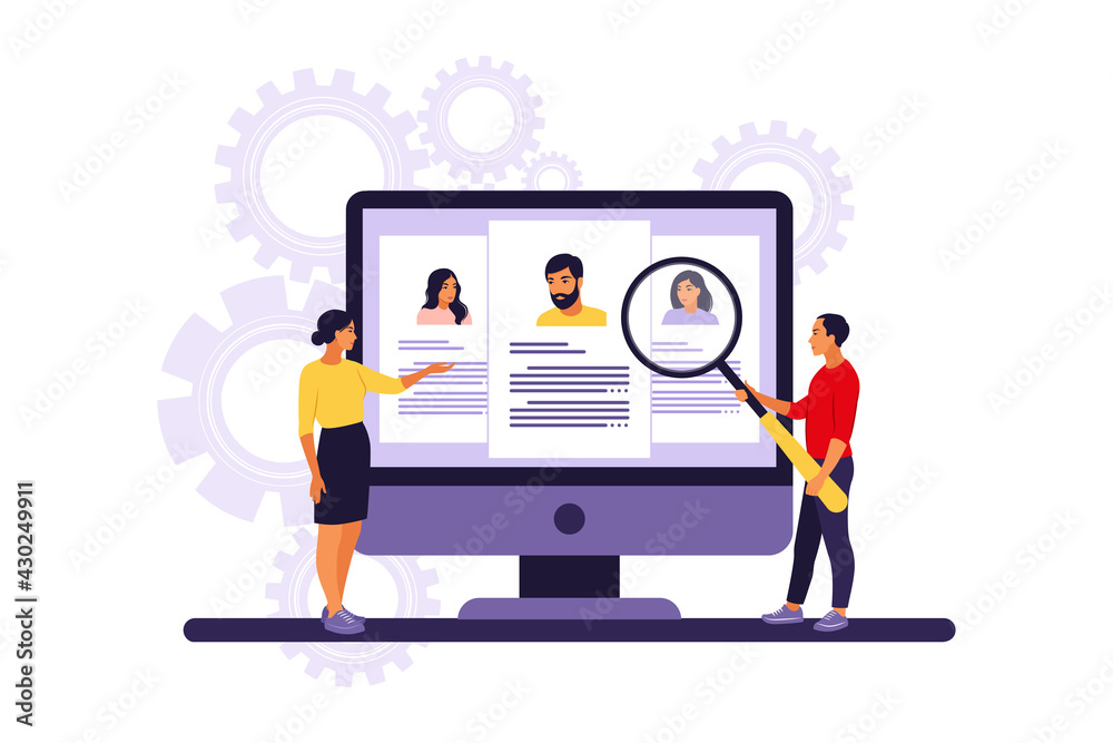 Hr manager looking for and analyzing candidate for job. Interview for job concept. Vector illustration. Isolated flat. Hr manager looking for and analyzing candidate for job. Interview for job concept. Vector illustration. Isolated flat.
