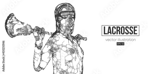 Abstract silhouette of a wireframe lacrosse player from particles on the white background. Convenient organization of eps file. Vector illustartion. Thanks for watching